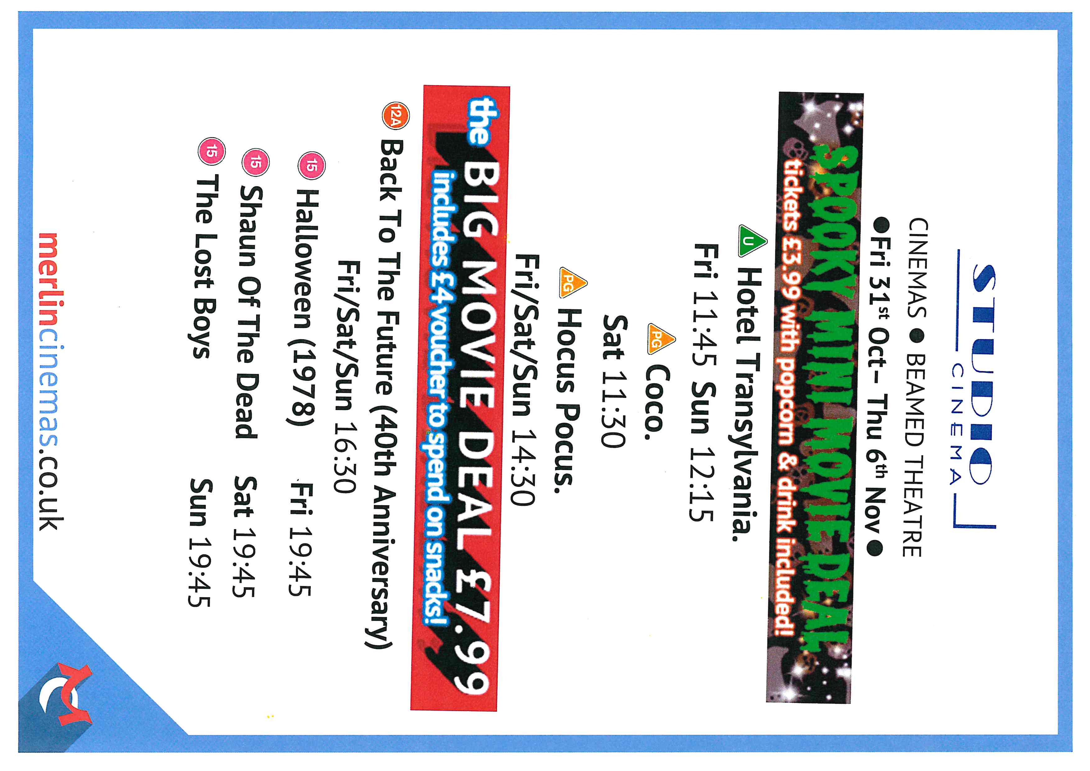 Studio Cinema Movie Deals 31st Oct - 6th Nov